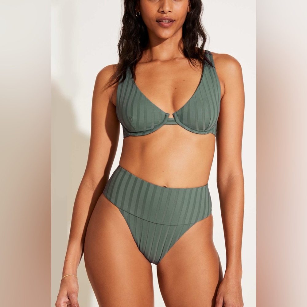 NWOT Vitamin A Rossi Halter Underwire Top - Aloe Green SuperRib Size L $125